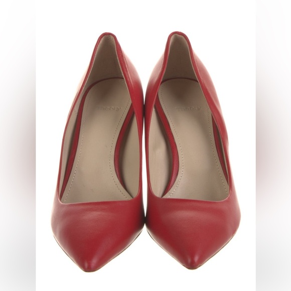 Theory Demeura Napa leather Red Stiletto Heels Pointed Toe - Picture 2 of 11